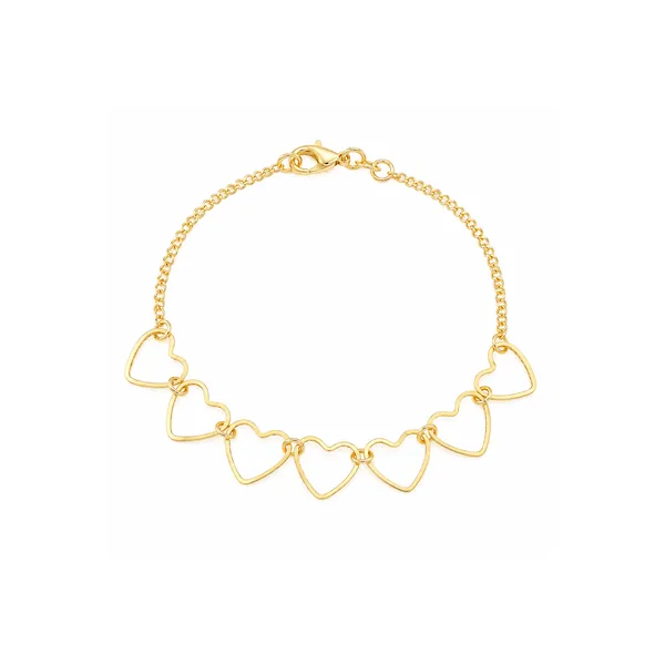 Pulseira Dourada Dupla Corrente de Coração Grande